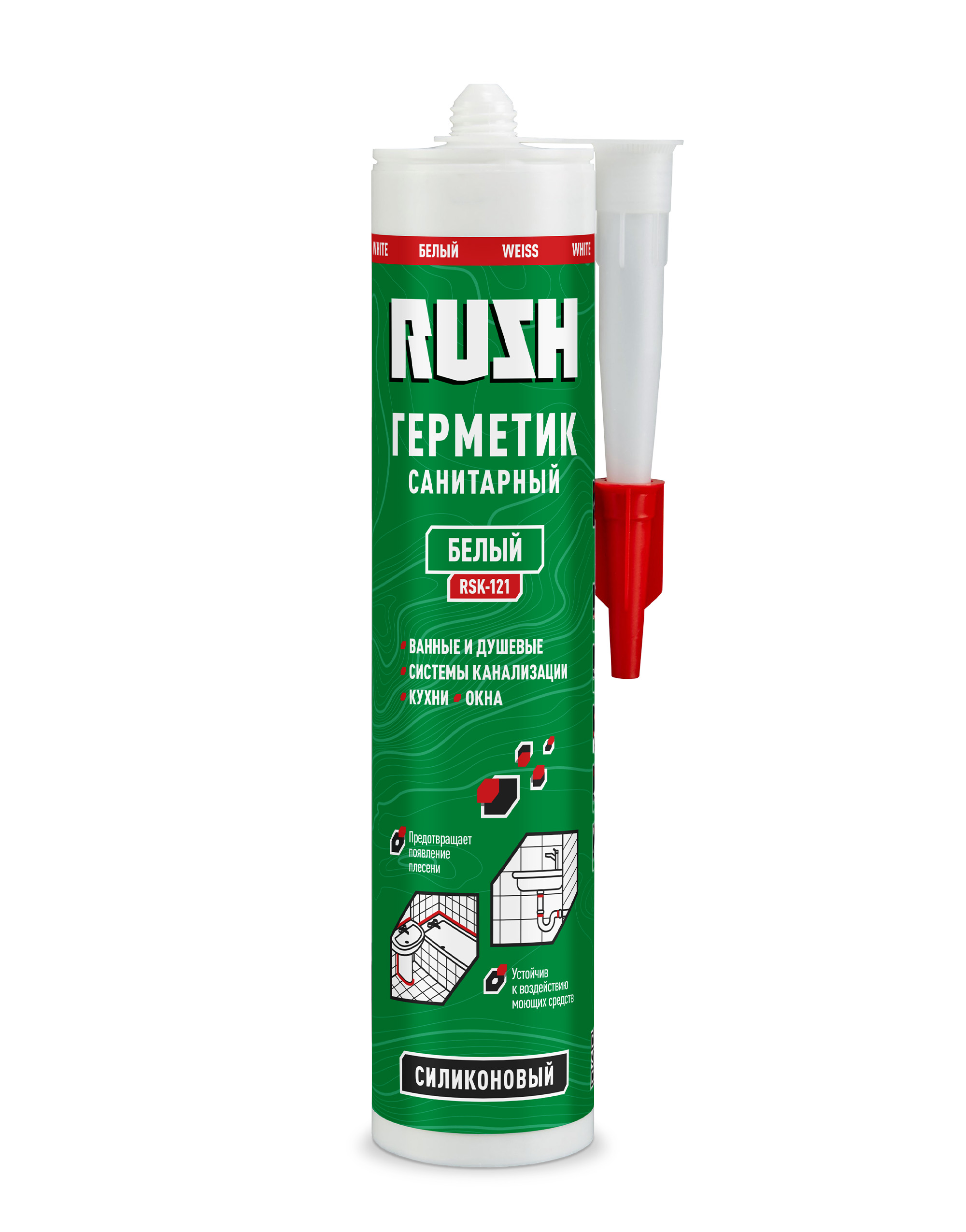 картинка Герметик RUSH силиконовый санитарный белый 240мл от базы строительно-отделочных материалов