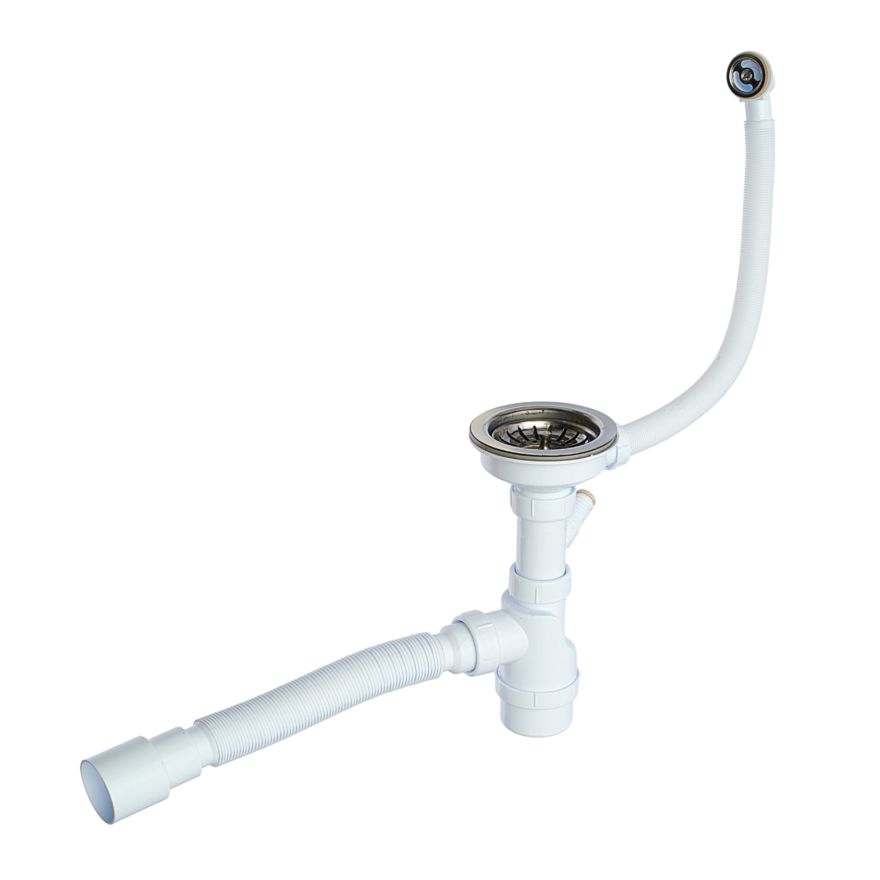 картинка 67-0-154 Сифон для мойки, с кругл. переливом, с отводом, с гибк. Трубой, 3 1/2"х40мм, 40х40/50 от базы строительно-отделочных материалов